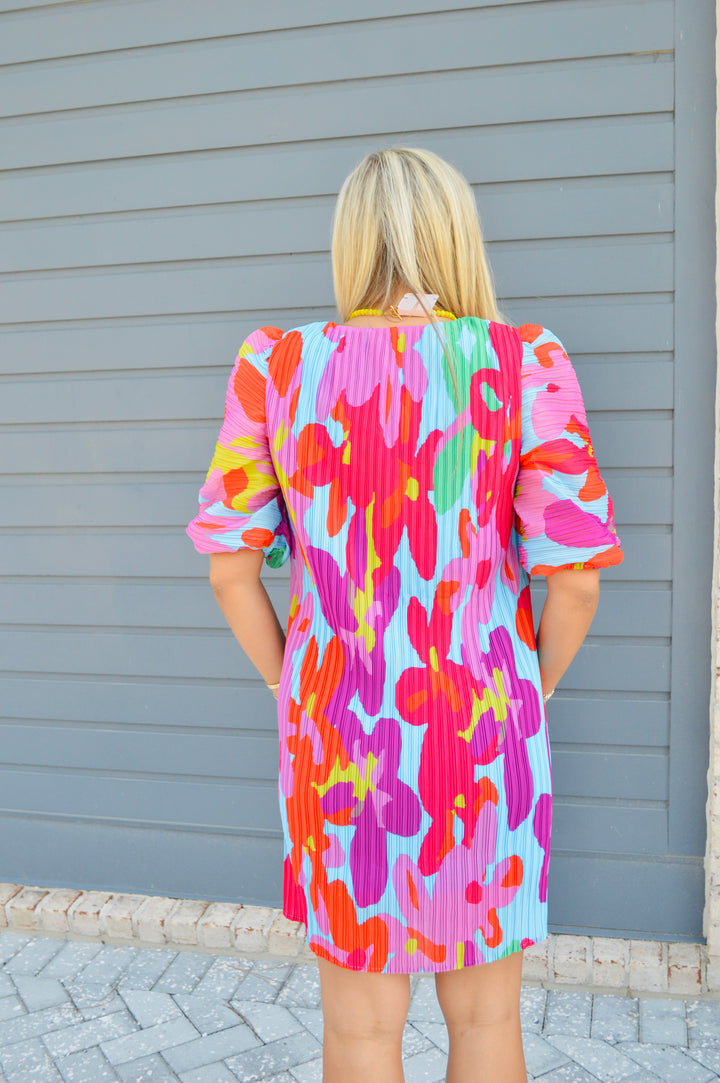 Big Floral Pleated Mini Dress