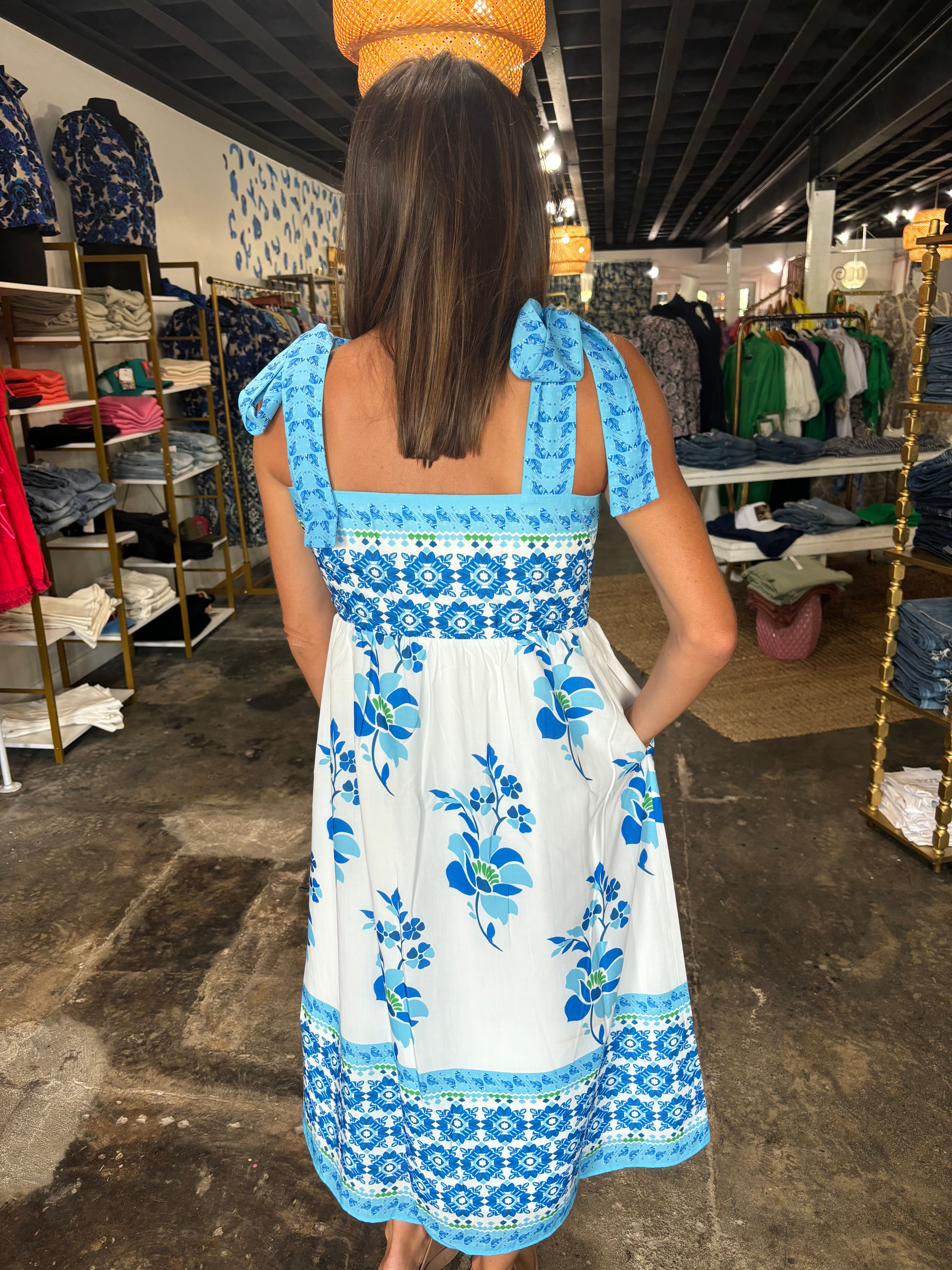 Blue Floral Border Dress