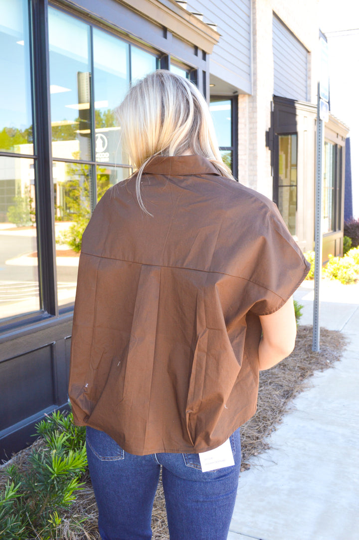 The Brown V-neck Collar Top