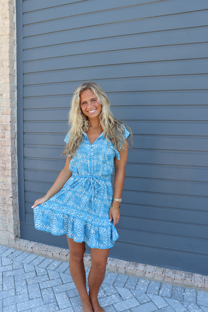 Cora Mini Dress in Kashni Ocean