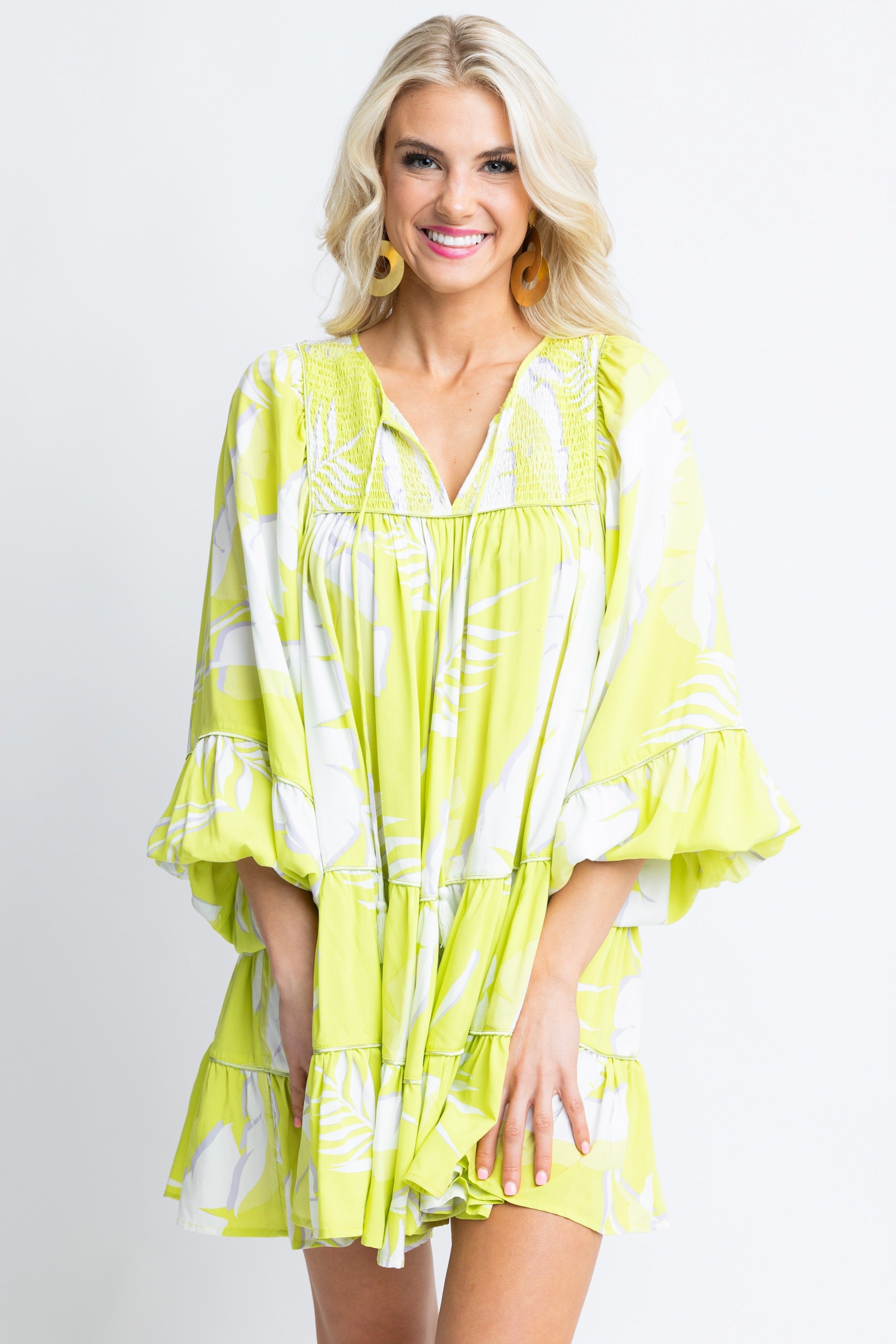 Boho Palm Babydoll Dress