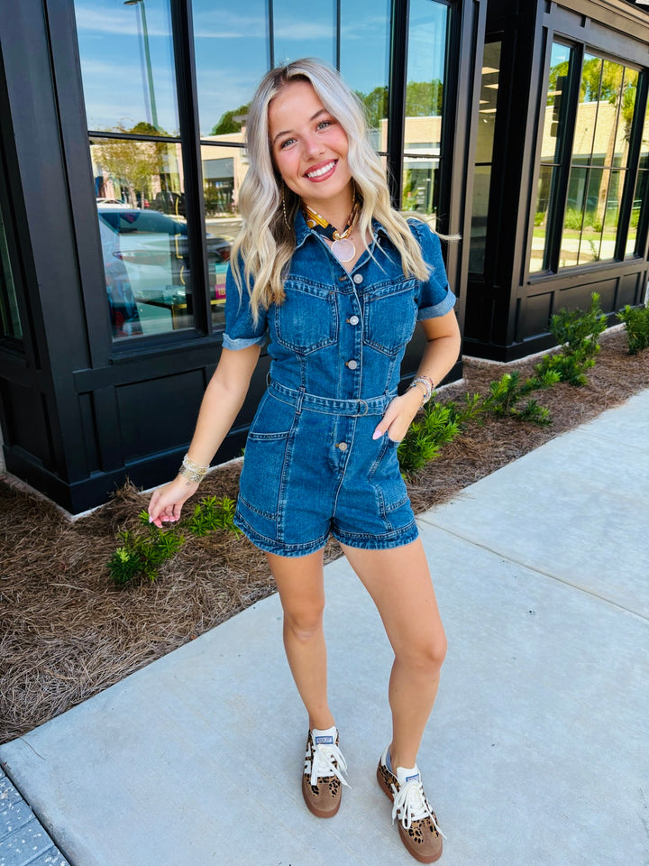 Short Sleeve Denim Romper