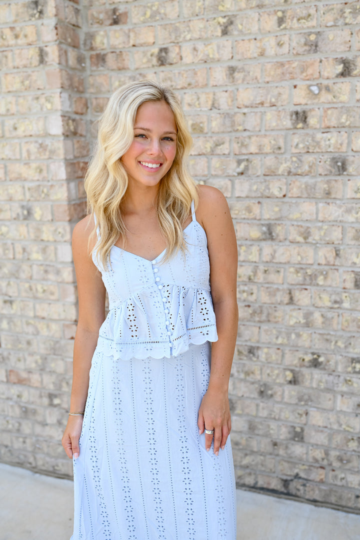 Sky Blue Lace Maxi Skirt Set