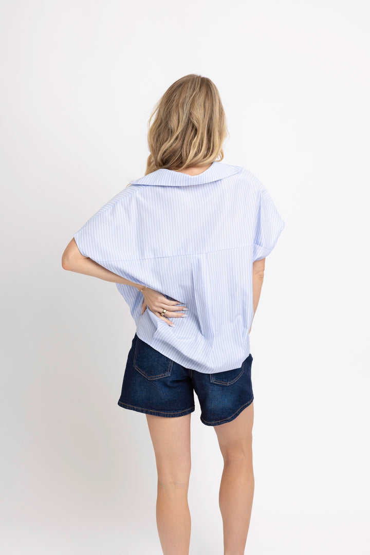 Blue Striped V-Neck Top