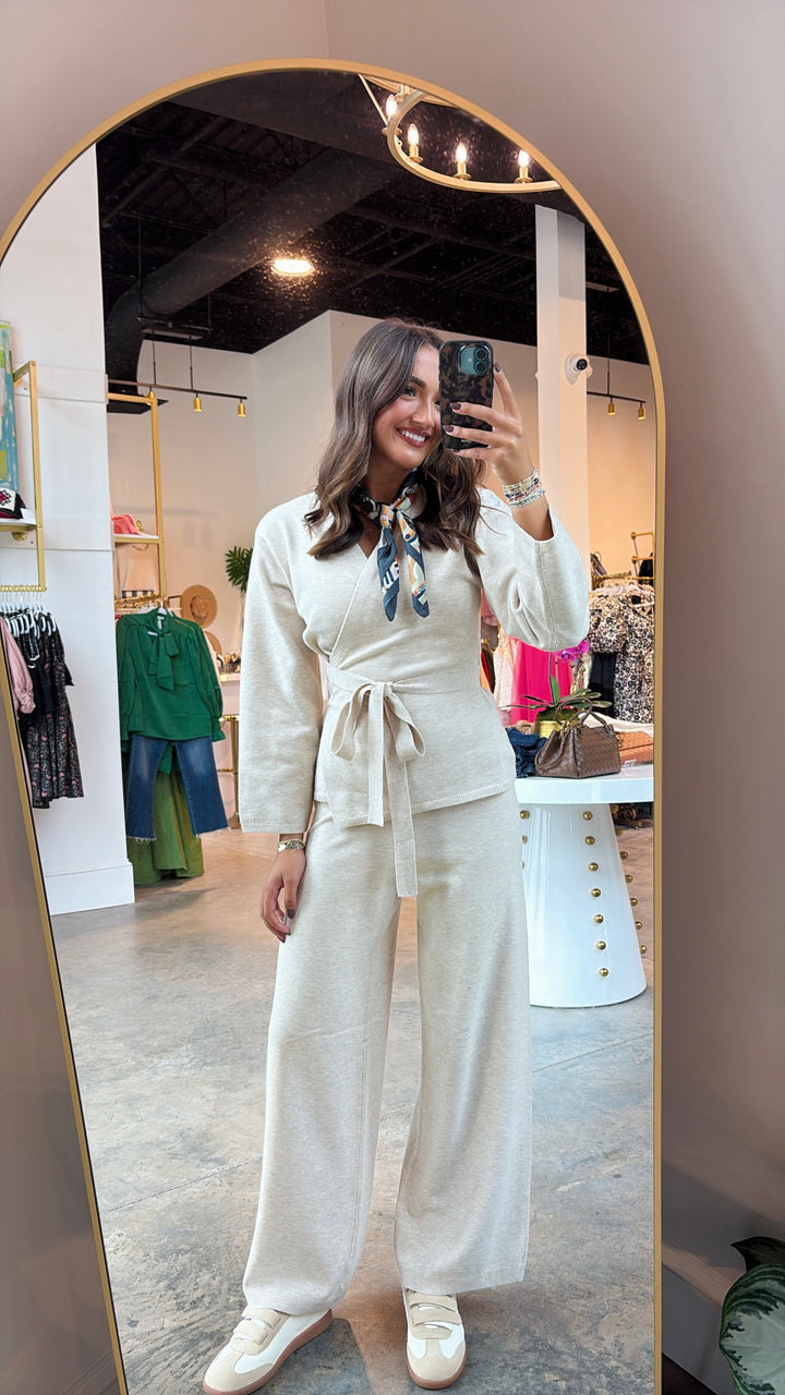 Oatmeal Knit Wide Leg Pants