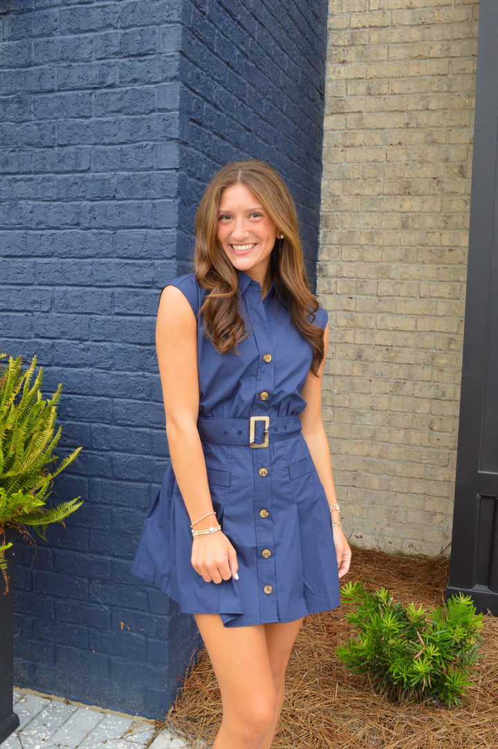 Navy Poplin Shirt Dress