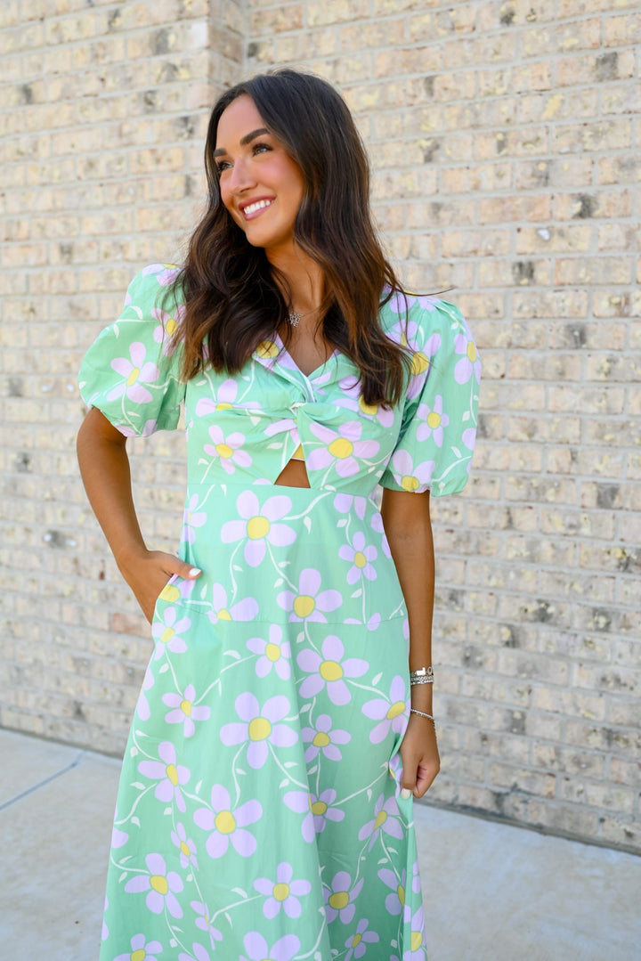 Daisy V-Neck Key-Hole Maxi Dress