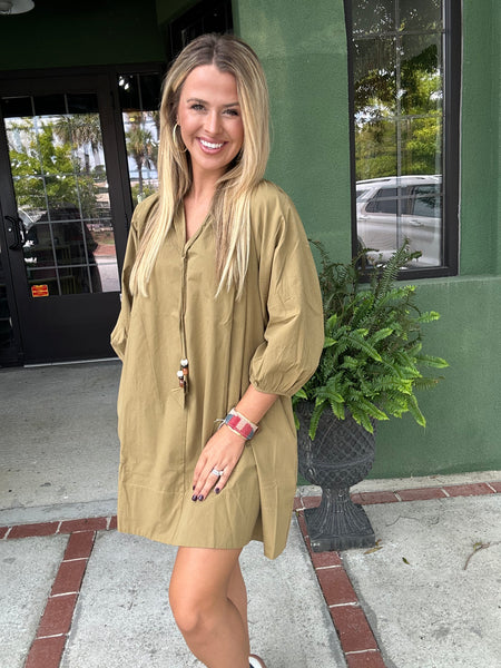 Olive green swing dress best sale