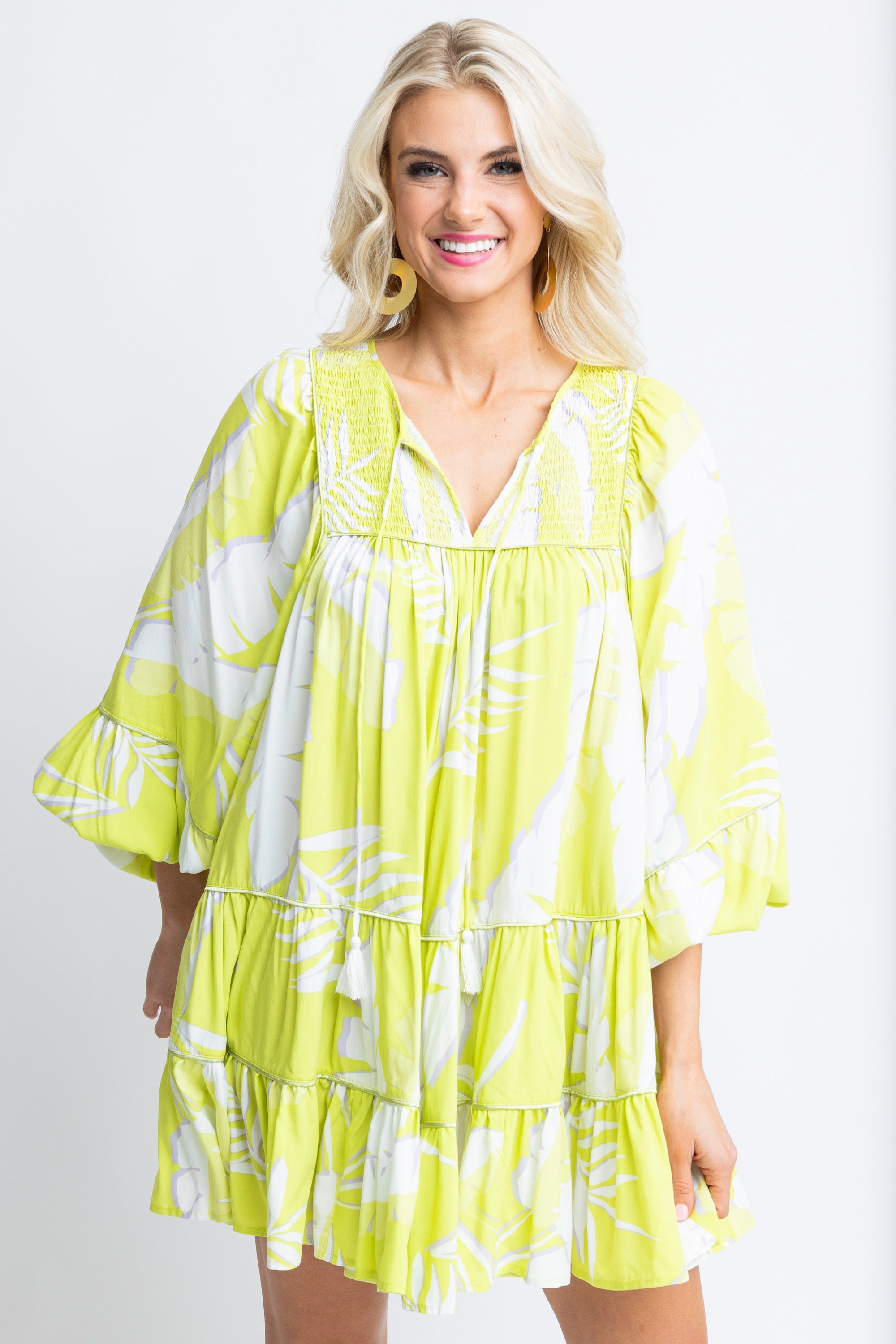 Boho Palm Babydoll Dress