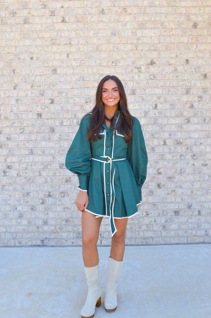 Fatema Dress in Emerald Poplin
