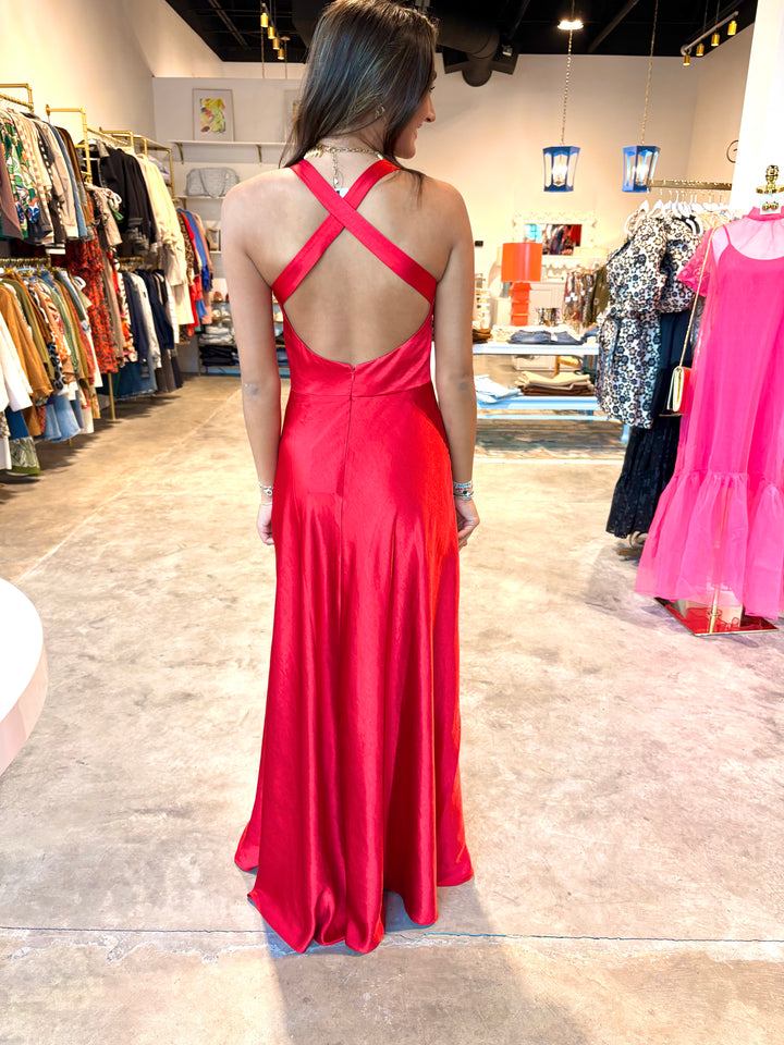 Red Satin Maxi Dress