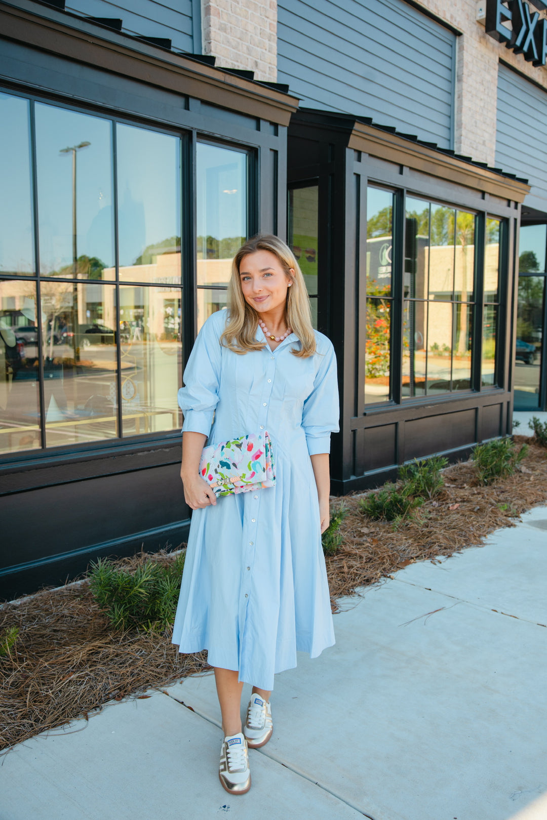 Tuck Detailed Blue Maxi Dress