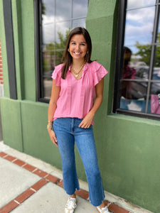 Pink Ruffle Sleeve Top