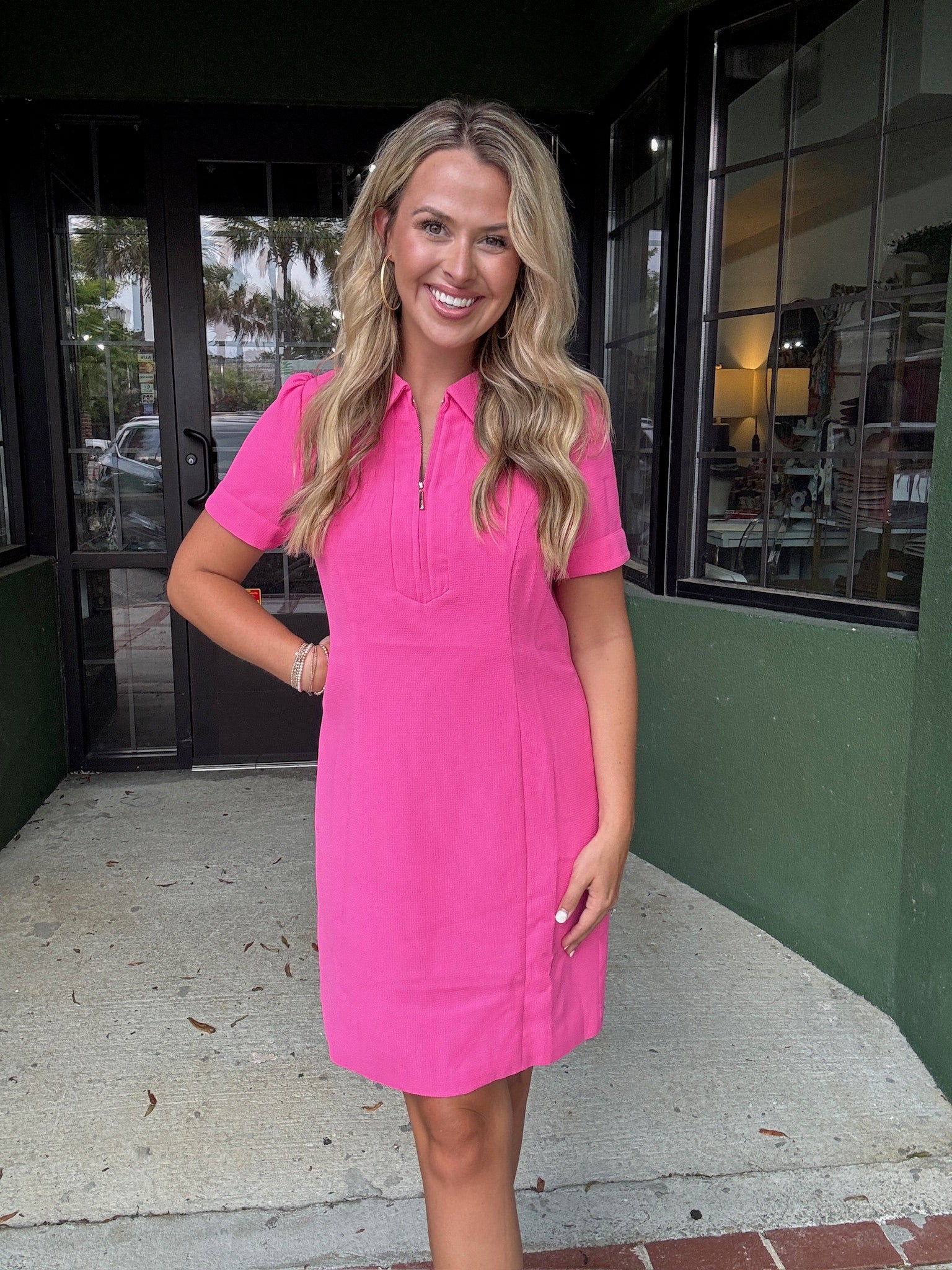 Pink Front Zip Dress