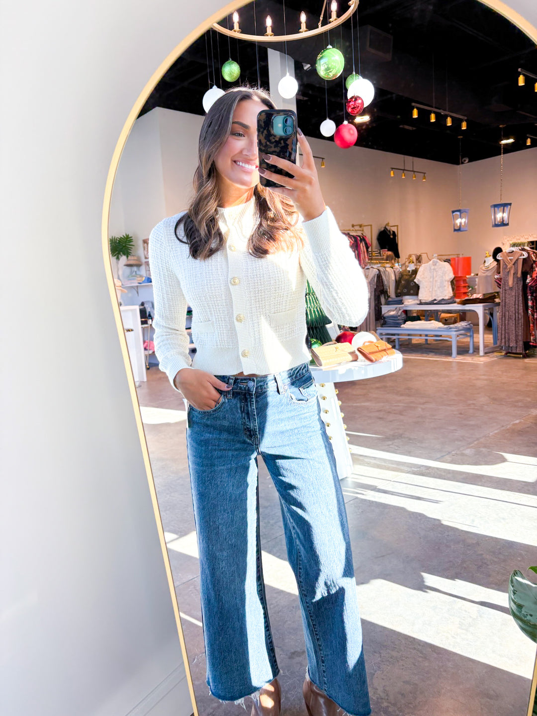 Cream Tweed Knit Cardigan