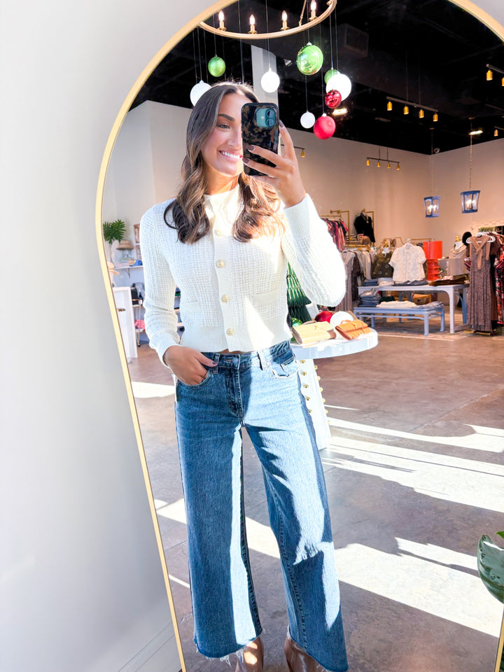 Cream Tweed Knit Cardigan