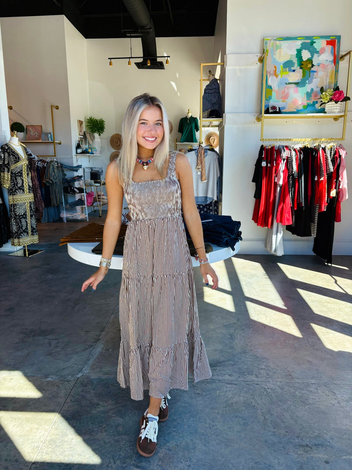 Chocolate Striped Midi Dress