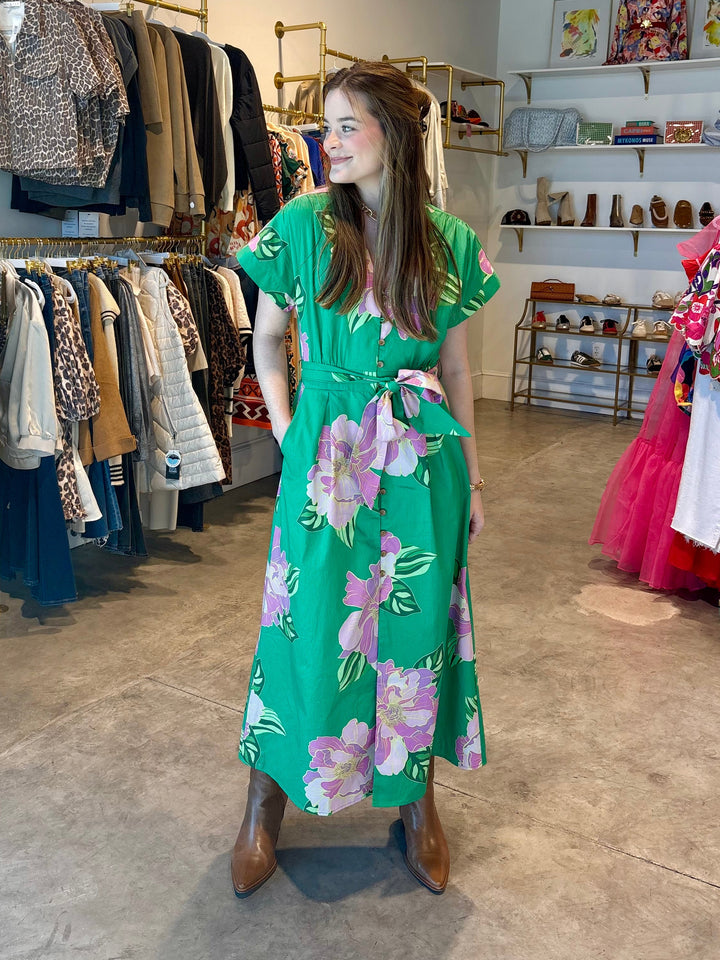 Green Printed Midi Dress