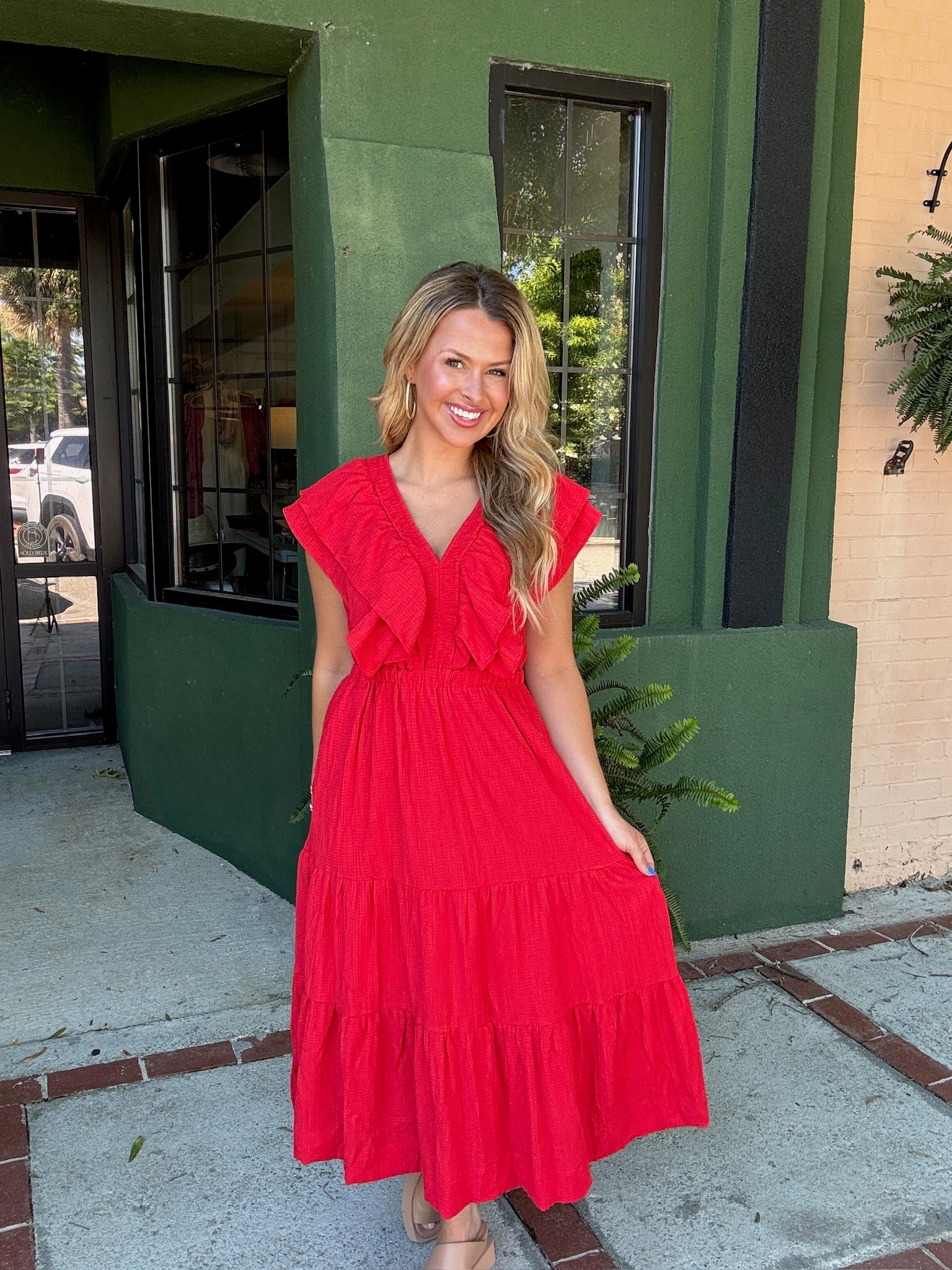 Red Flutter Sleeve Dress