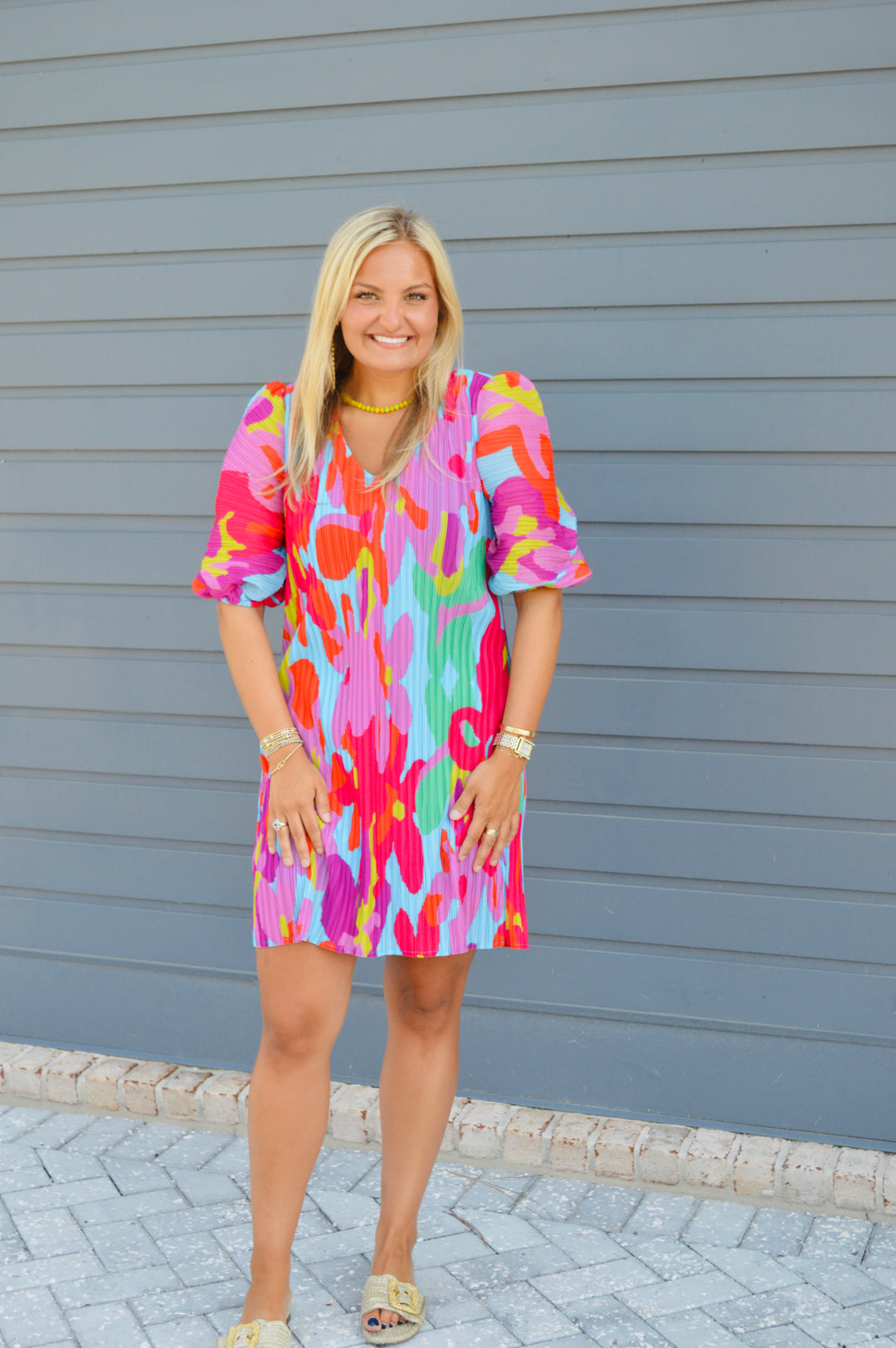 Big Floral Pleated Mini Dress