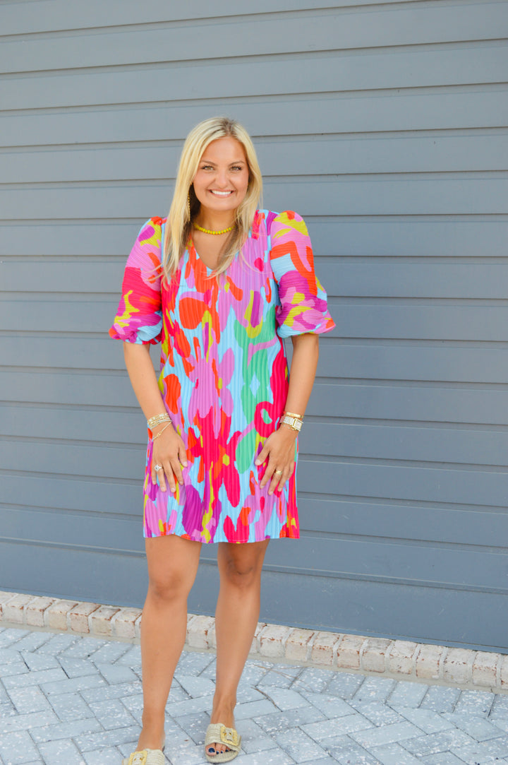 Big Floral Pleated Mini Dress