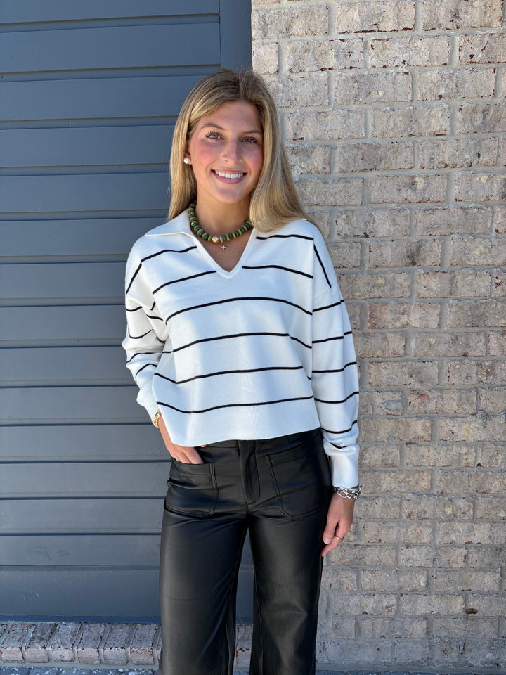 Knit Striped Collar Pullover