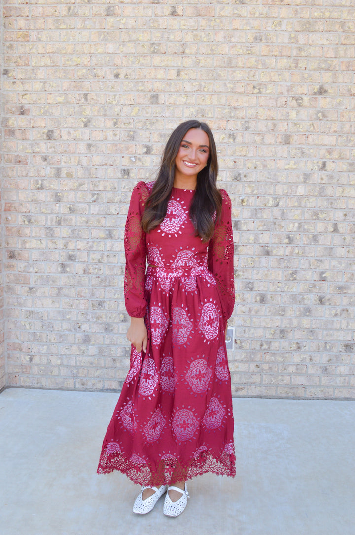 Embroidered Eyelet Set in Burgundy