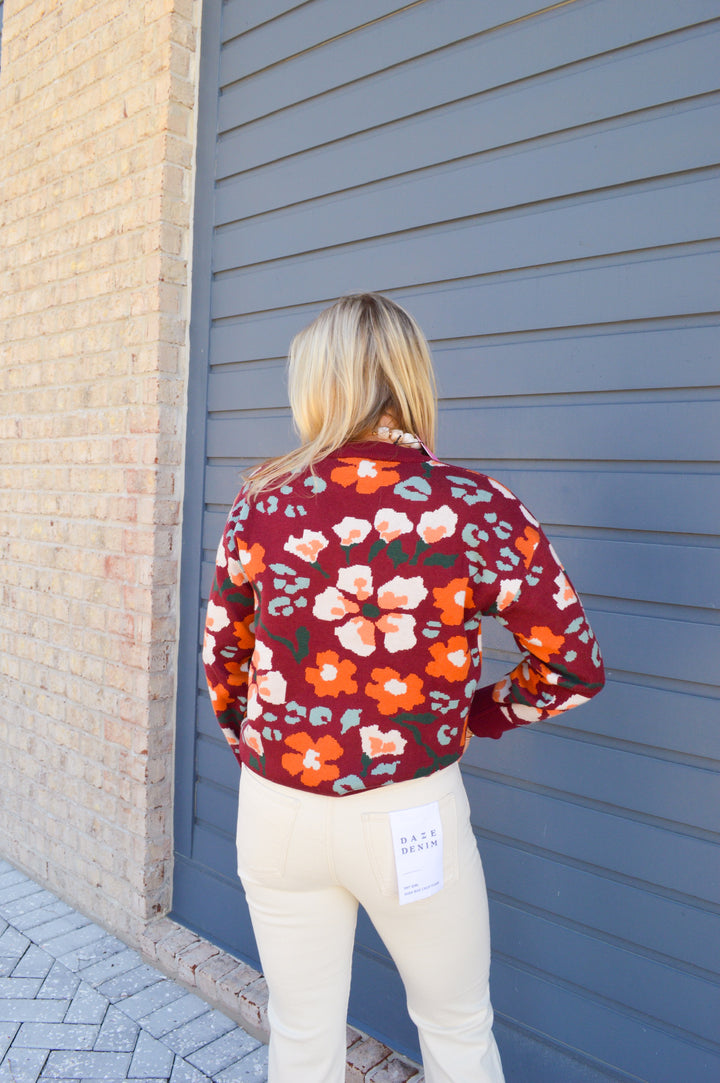 Burgandy Printed Sweater