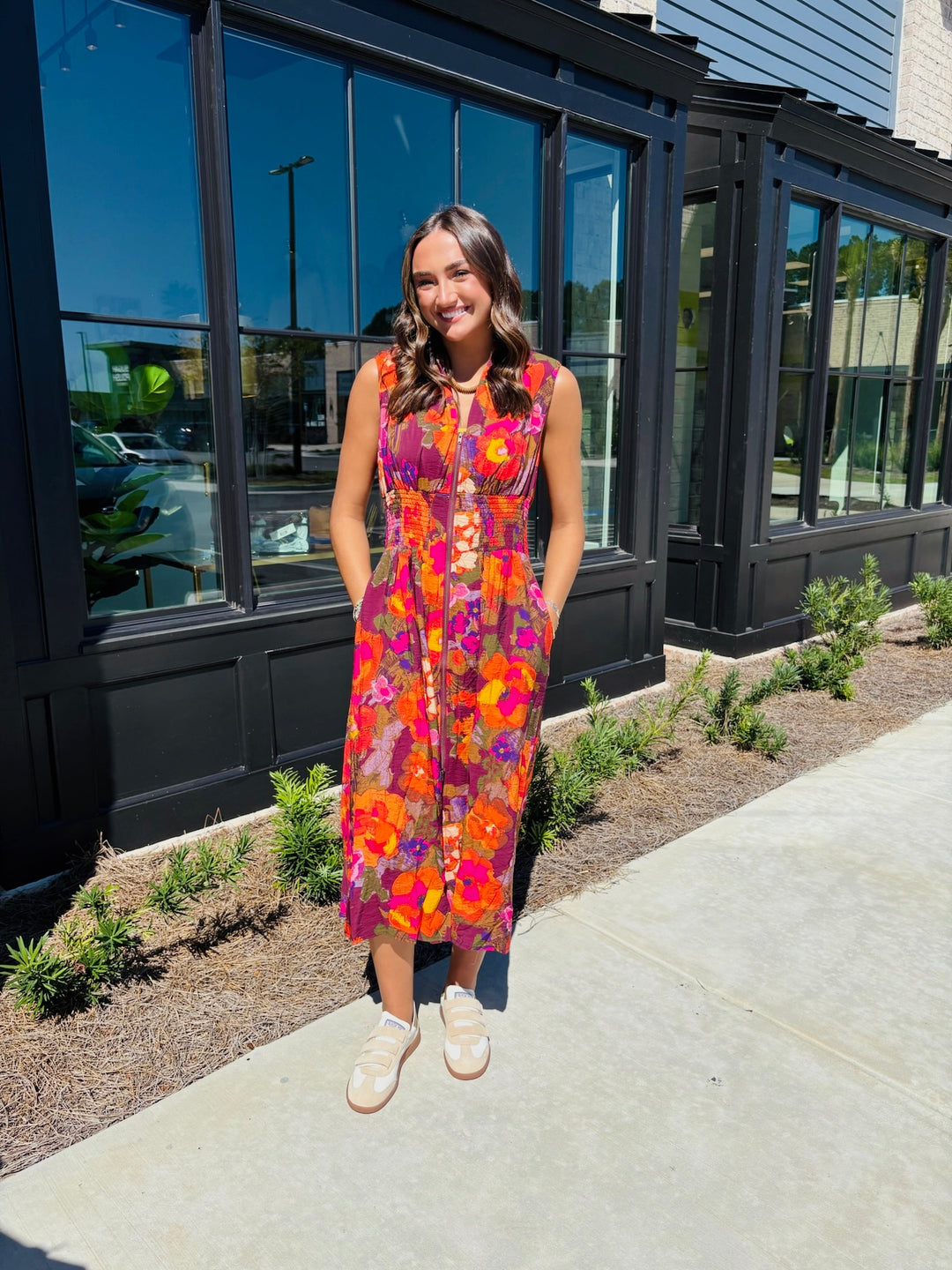 Bold Front Zip Midi Dress