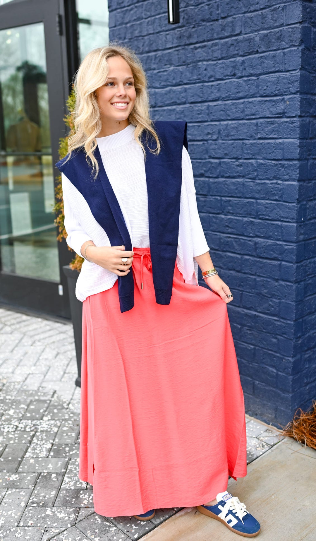 Chili Red Elastic Waist Skirt