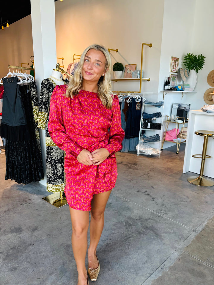 Vintage Fan Satin Wrap Dress