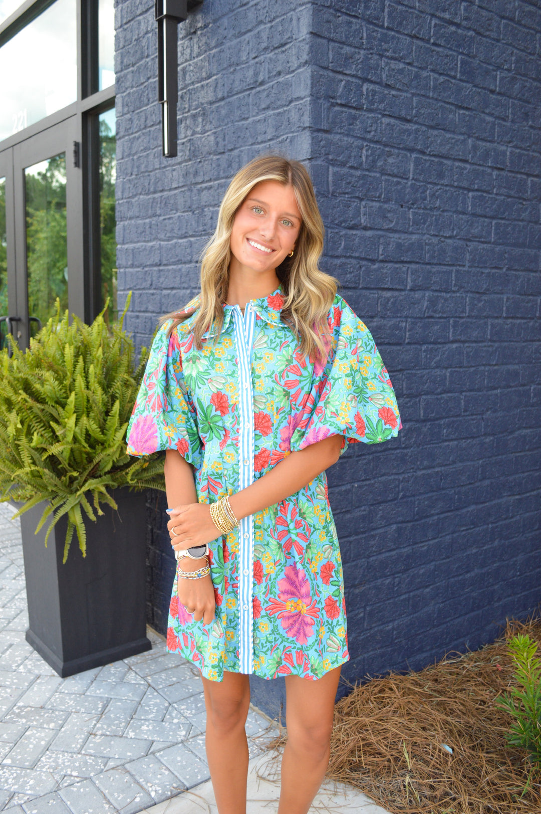 Tropical Button Shirt Dress