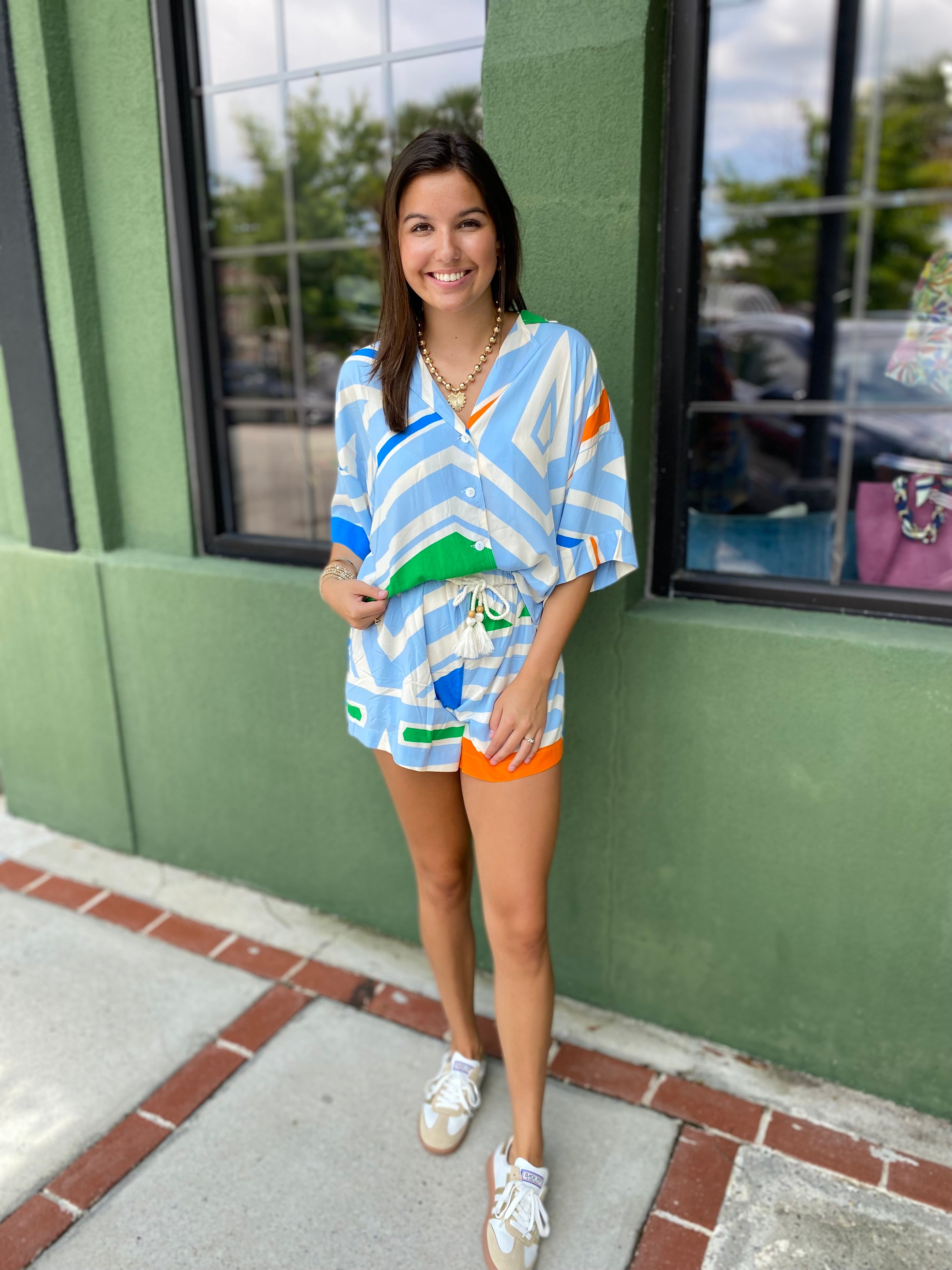 Blue Geometric Top