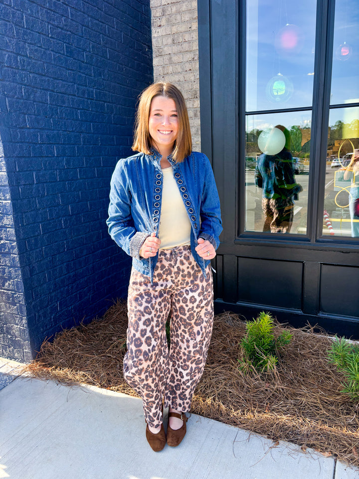 Leopard Barrel Leg Jeans
