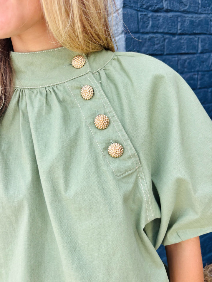 Puff Sleeve Gold Button Top