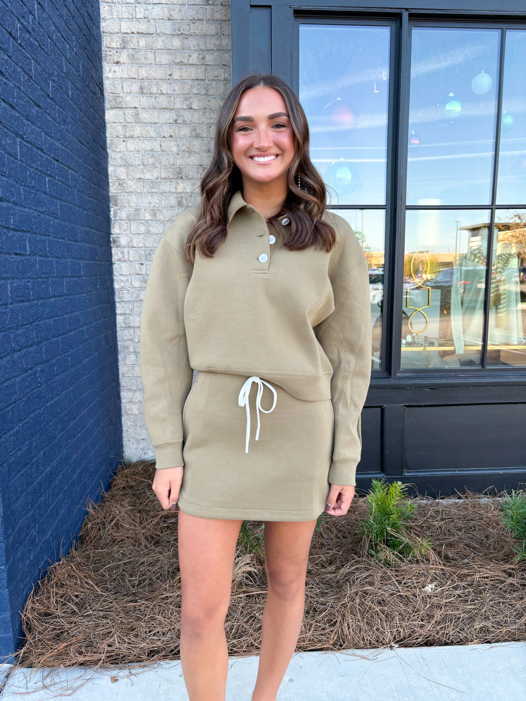 Olive Scuba Skirt Set