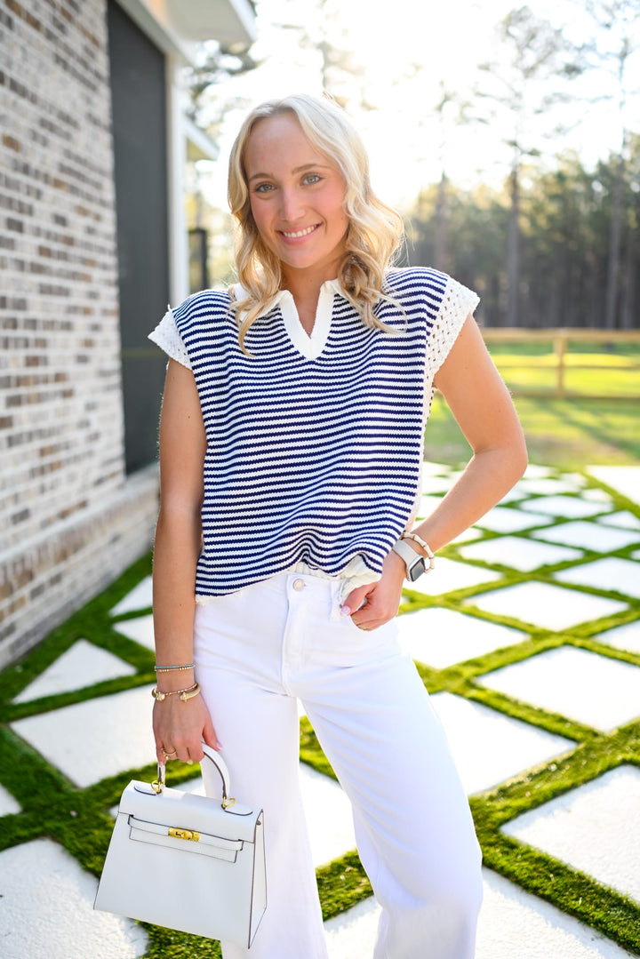 Navy Stripe Sleeveless Sweater