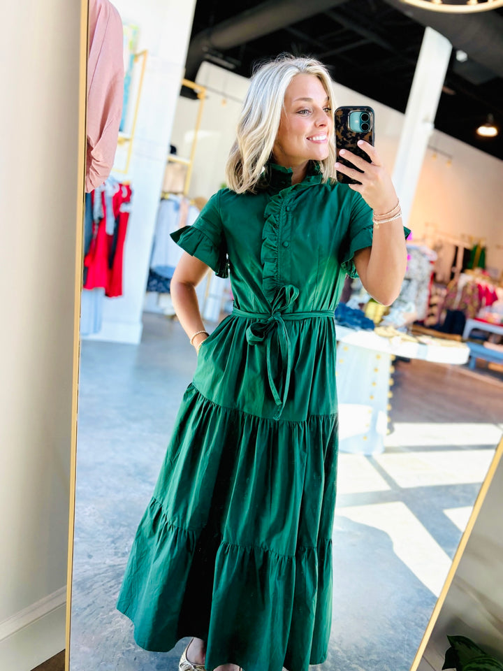 Lena Dress in Forrest Green