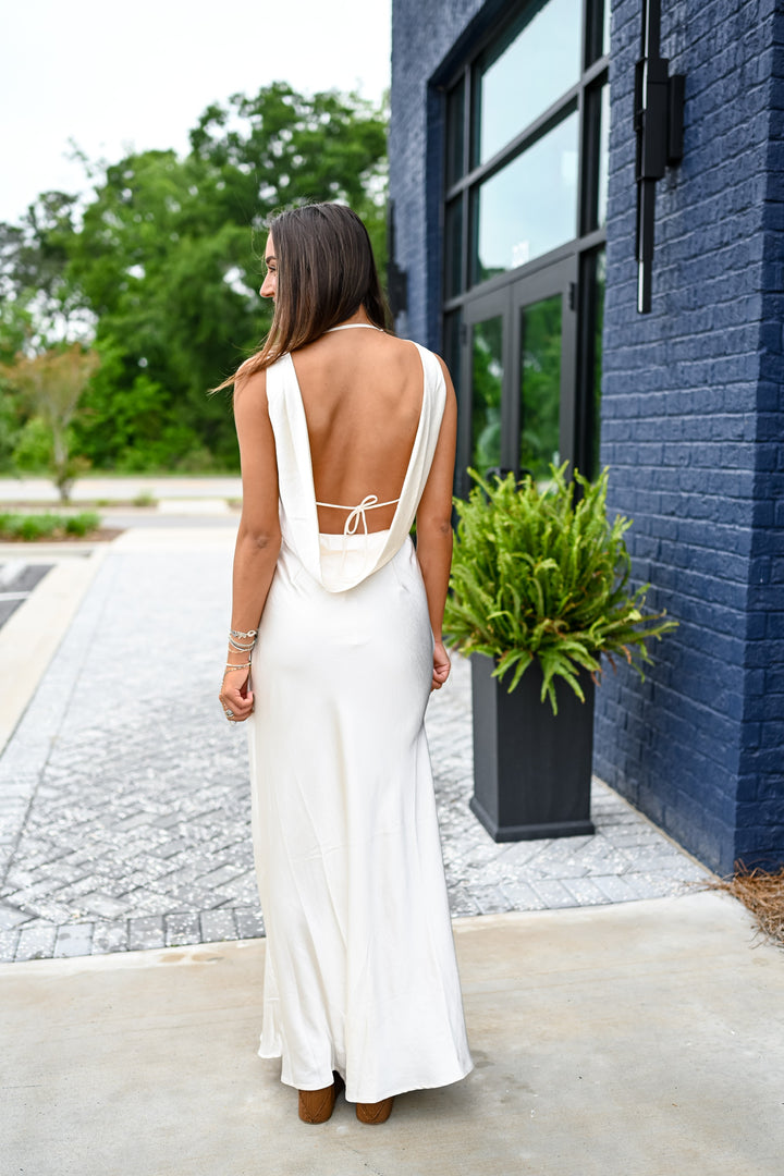 Ivory Halo Draped Maxi Dress