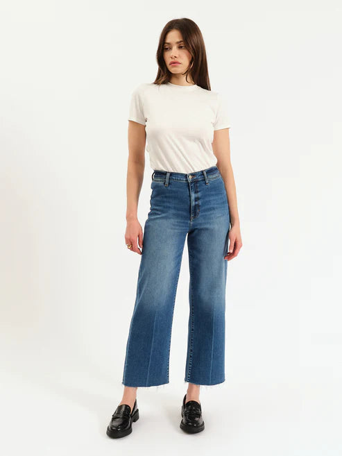 Pleaser High Rise Wide Ankle in Indigo Wave - Daze Denim