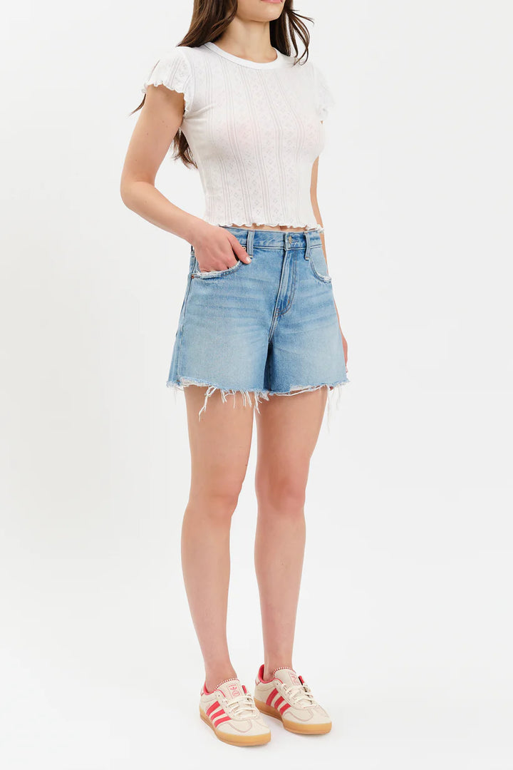 Crossroads Mid Rise Loose Shorts in Pulse - Daze Denim