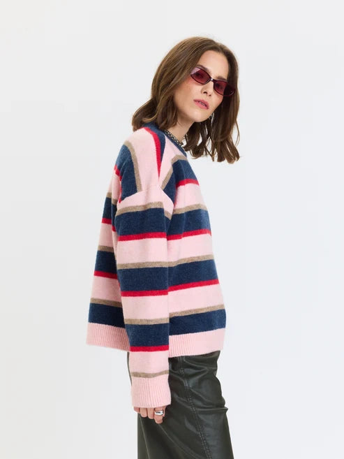 Carlyle Everyday Crewneck Sweater in Coral Stripe