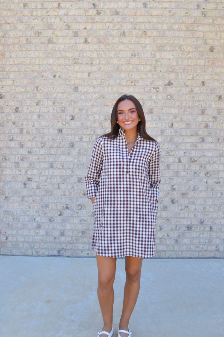 Savoy Shift Dress in Chocolate Check