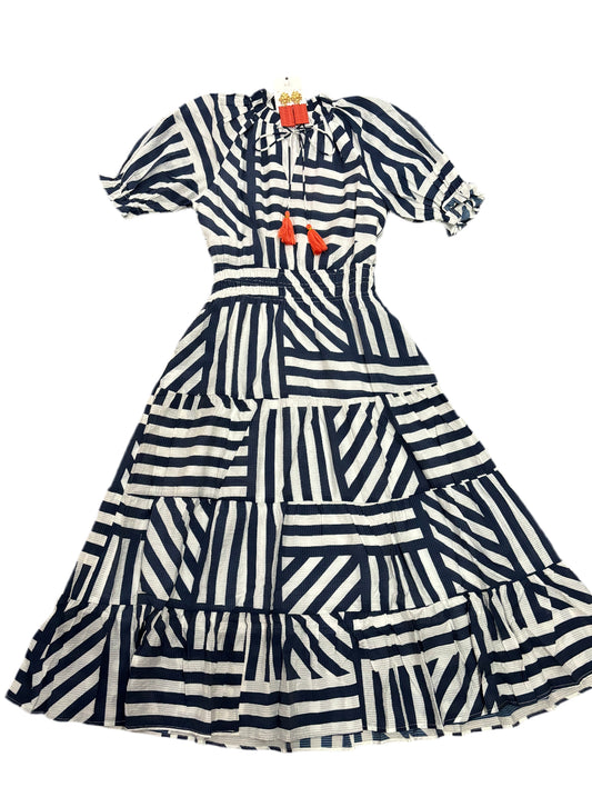 Navy Stripes Tiered Dress