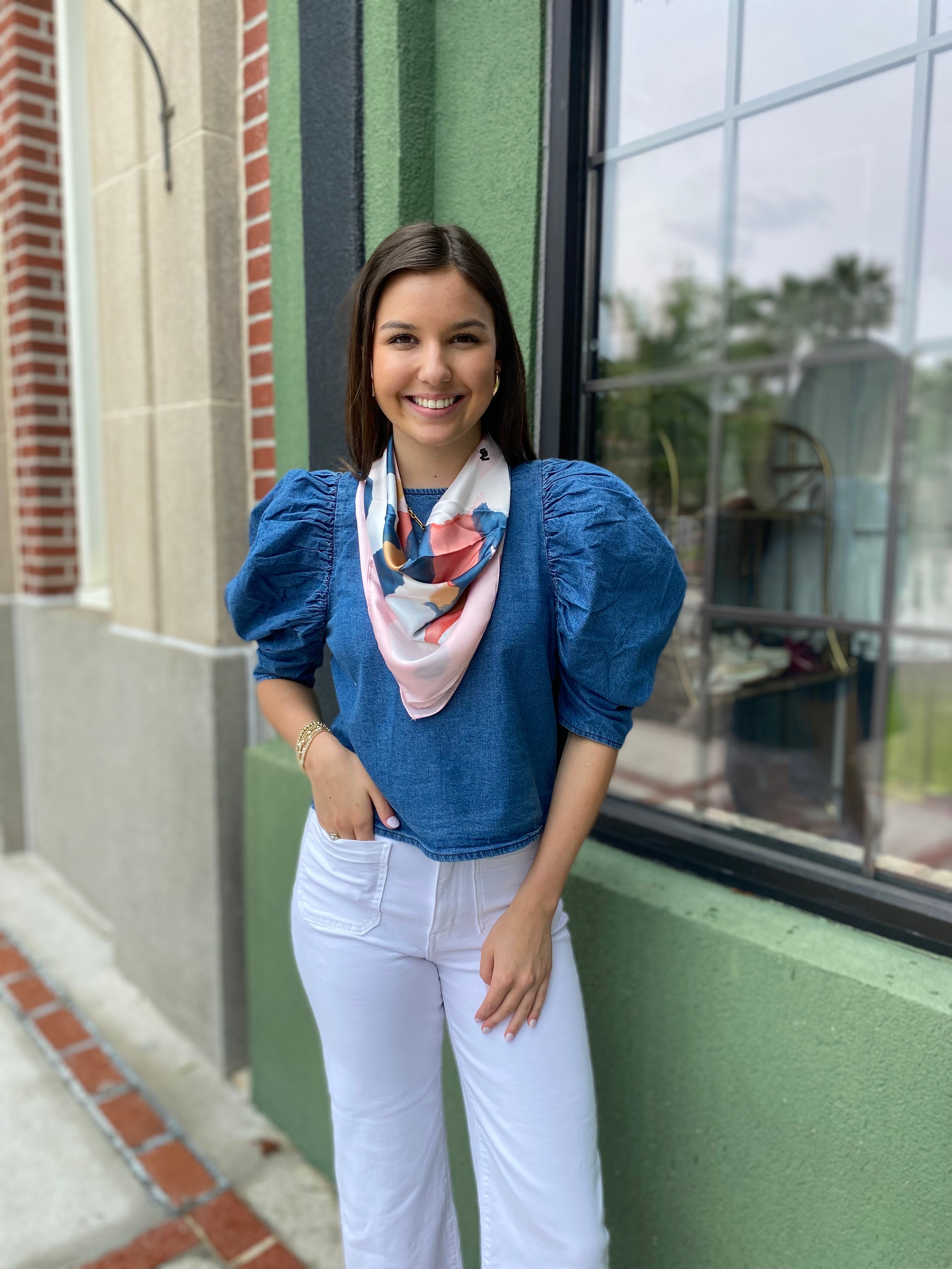 Denim Ruffle Top