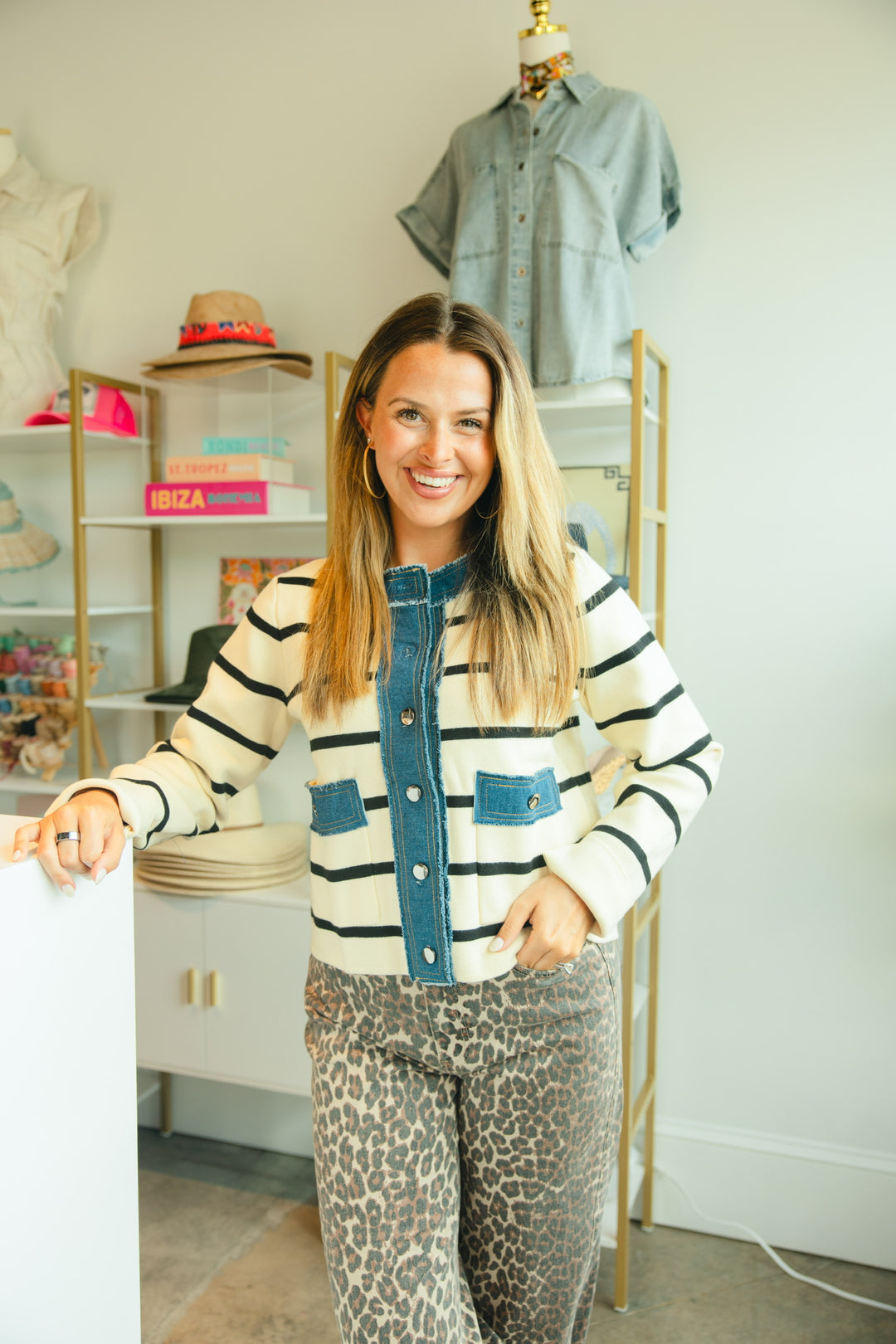 Denim Contrast Cardigan