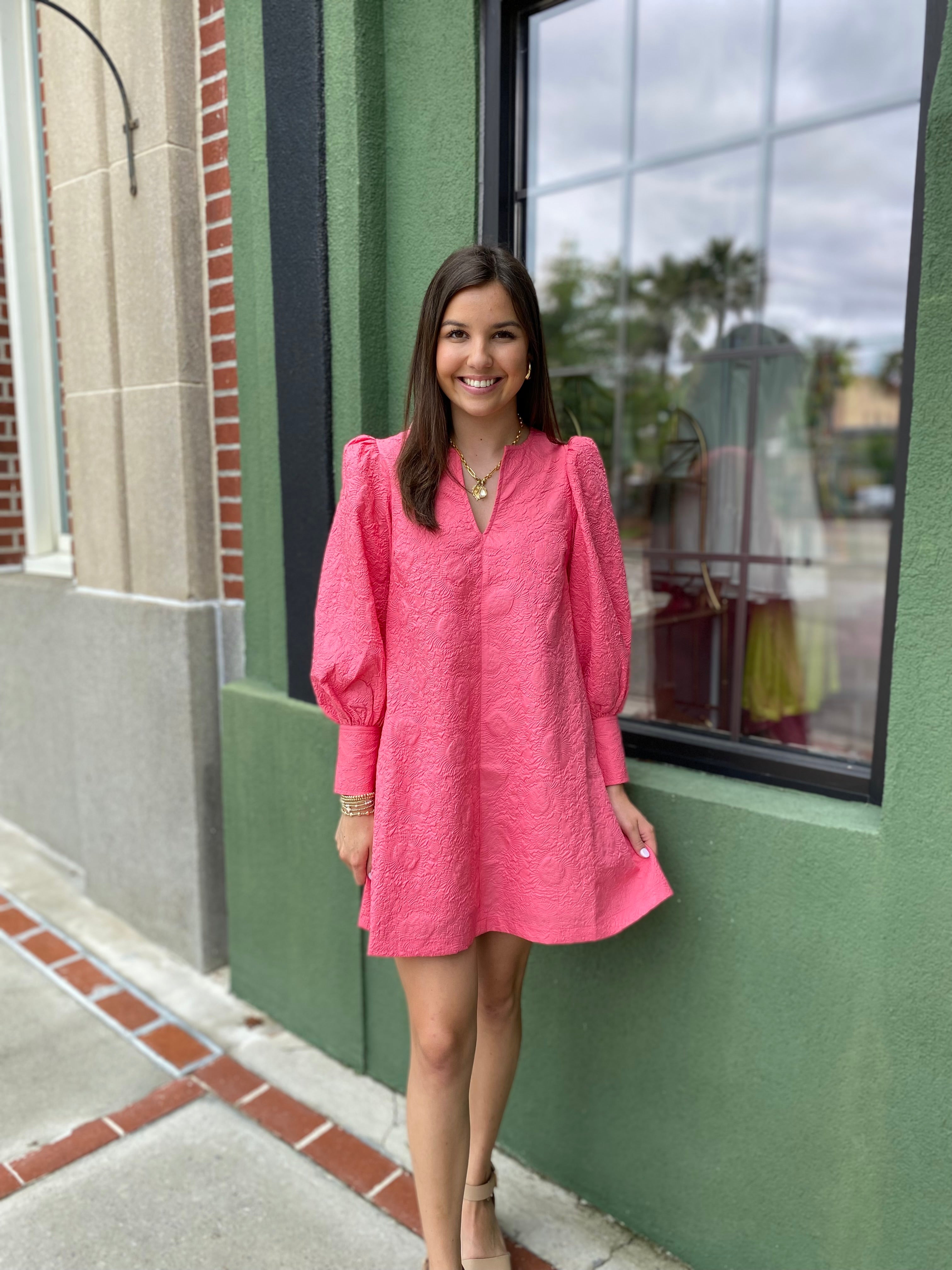 Strawberry Embossed Puff Sleeve Dress