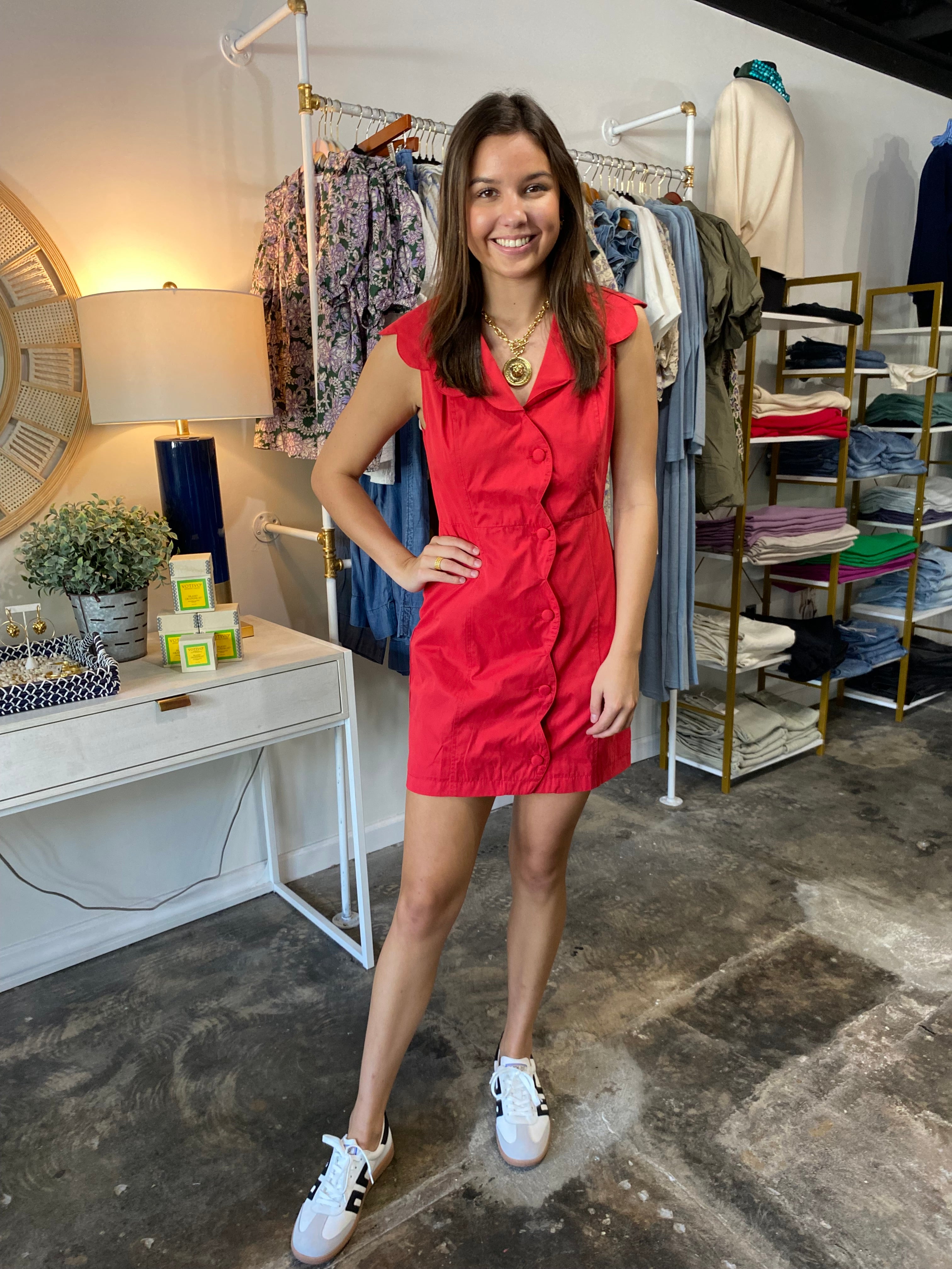 Red Scallop Mini Dress