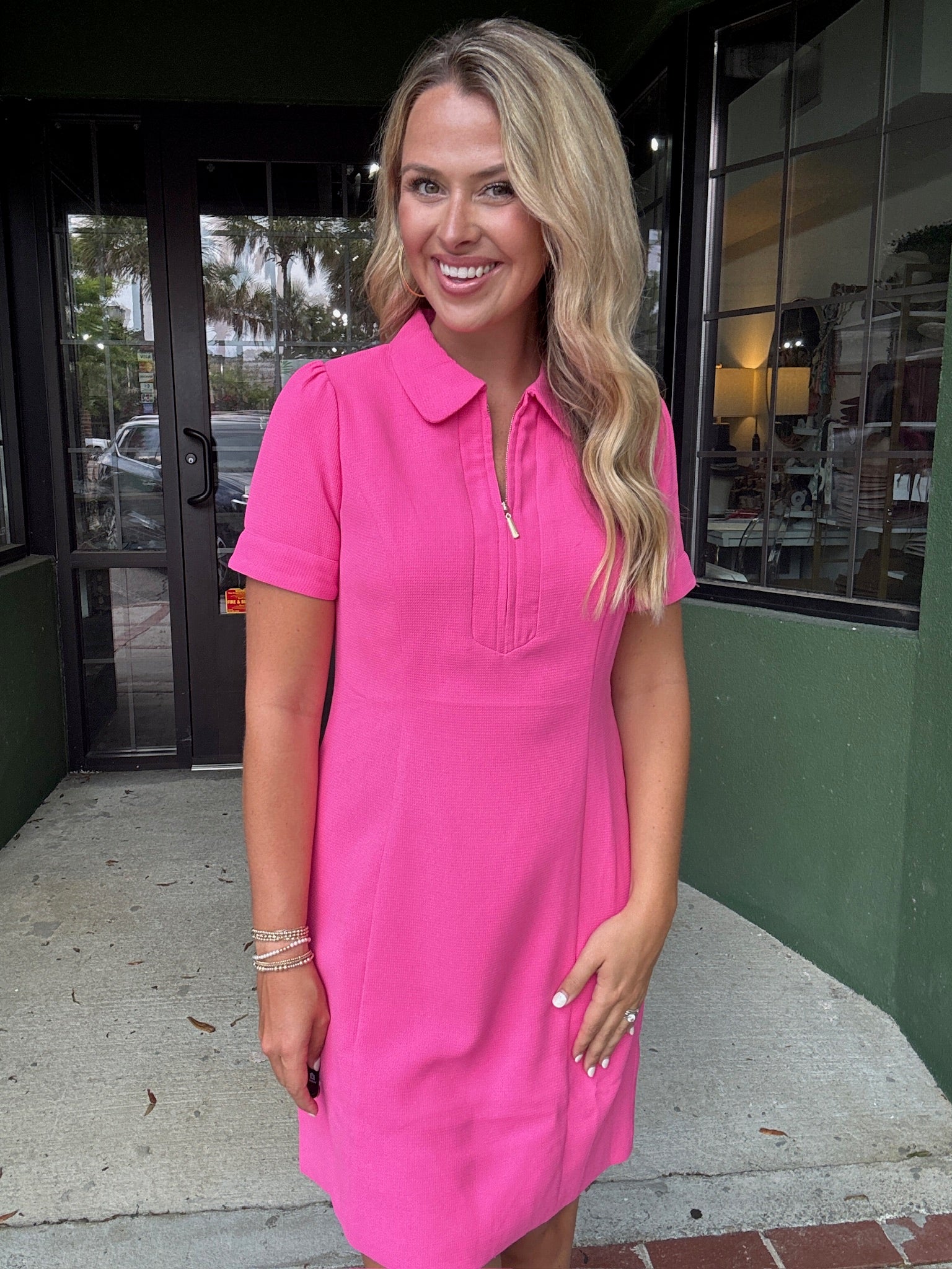 Pink Front Zip Dress