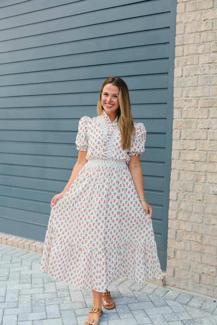High Collar Floral Maxi Dress